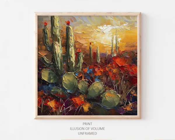 Arizona Desert Saguaro Cactus, Oil-Style Art Print