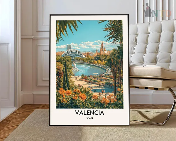Valencia Travel Poster, Tropical City Wall Art