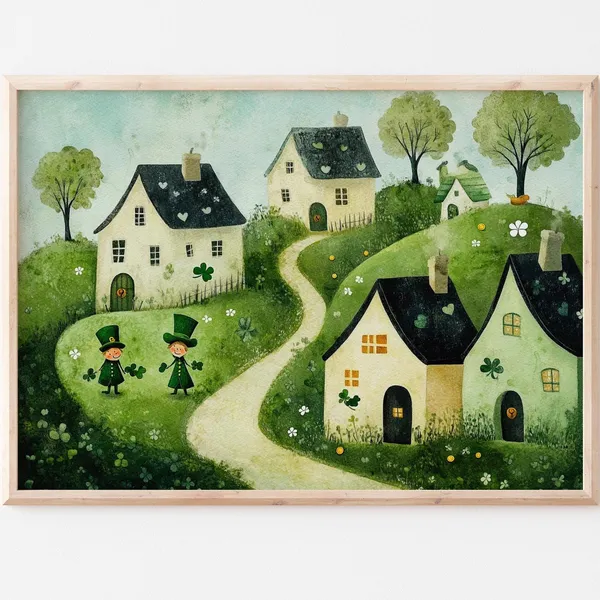 Whimsical St Patricks Day Leprechaun Shamrock Art Print