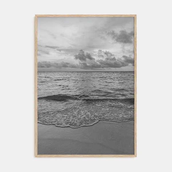 Calm Beach Black-and-White Photography Art Print