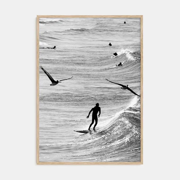 Surfing Black and White Photography Poster Print, Minimalist