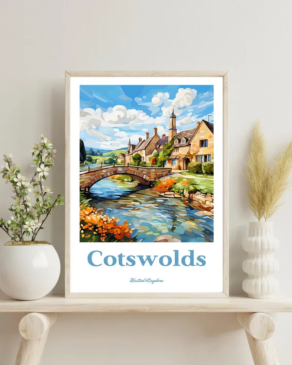 Cotswolds Travel Poster, England Countryside Art