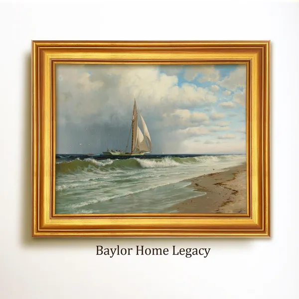 Vintage Ocean Sailboat Art Print, Nautical Wall Art