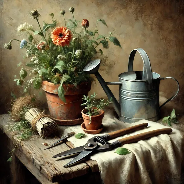 Vintage Gardening Still Life Art Print, Rustic Charm