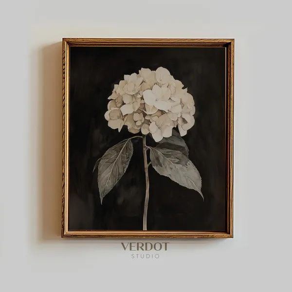 Vintage Hydrangea Flower Painting, Botanical Art Print