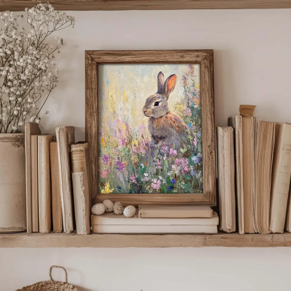 Rabbit On Flower Meadow - Vintage Impressionist - Image 2