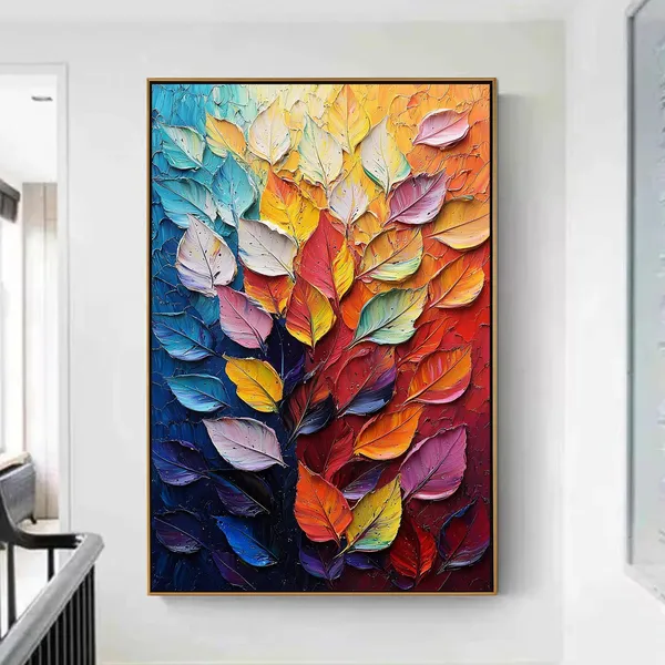 Abstract Leaves Oil Painting Modern Botanical Art