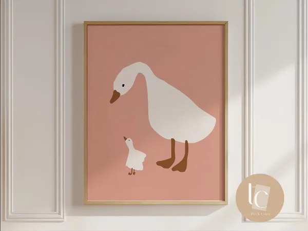 Silly Goose Nursery Art Print, Scandinavian Vintage Decor