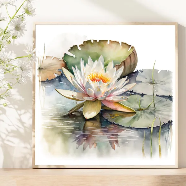 White Watercolor Floral Art Print, Neutral Decor