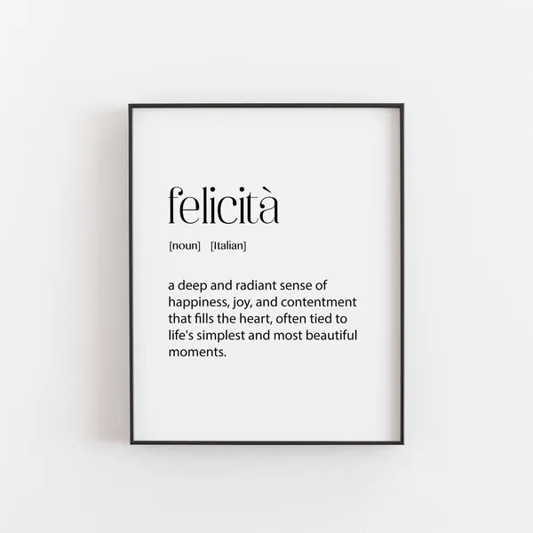 Felicit Definition Art Print, Italian Word Art