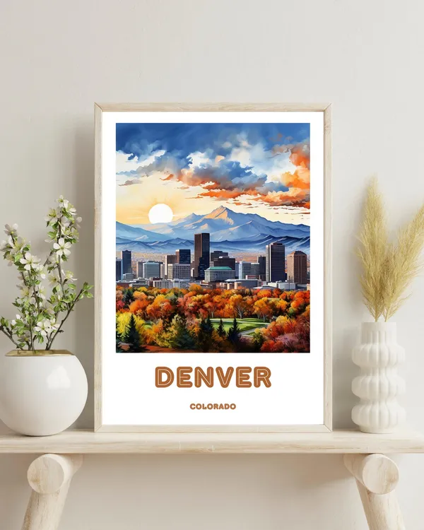 Denver Skyline Poster Print, Colorado Travel Souvenir