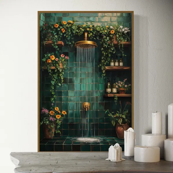 Vintage Floral Bath Botanical Wall Art Print, Cottagecore