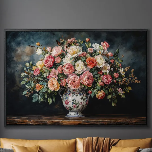 Floral Still Life Bouquet Art Print, Dining Room Decor
