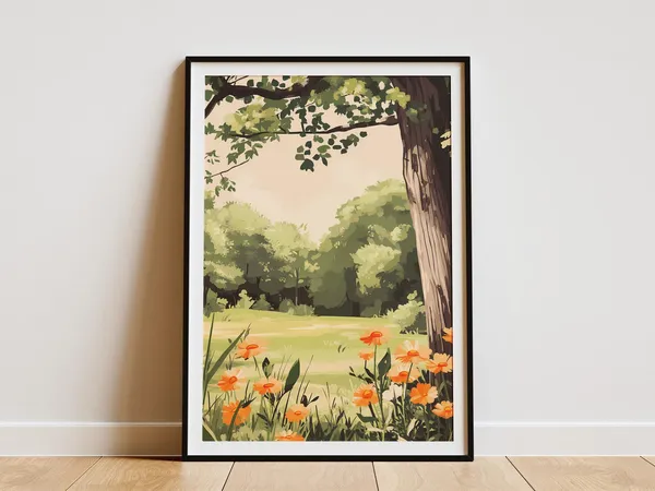 Orange Flowers Meadow Summer Botanical Poster Art Print