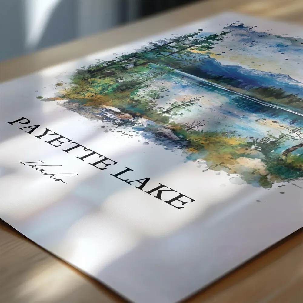 Payette Lake Idaho Watercolor Travel Poster, McCall - Image 6