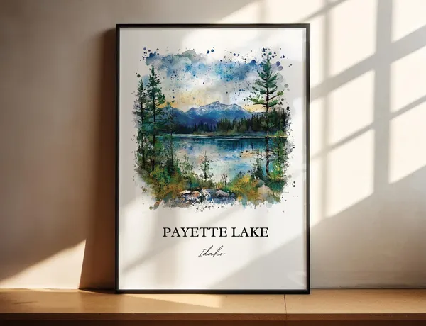 Payette Lake Idaho Watercolor Travel Poster, McCall