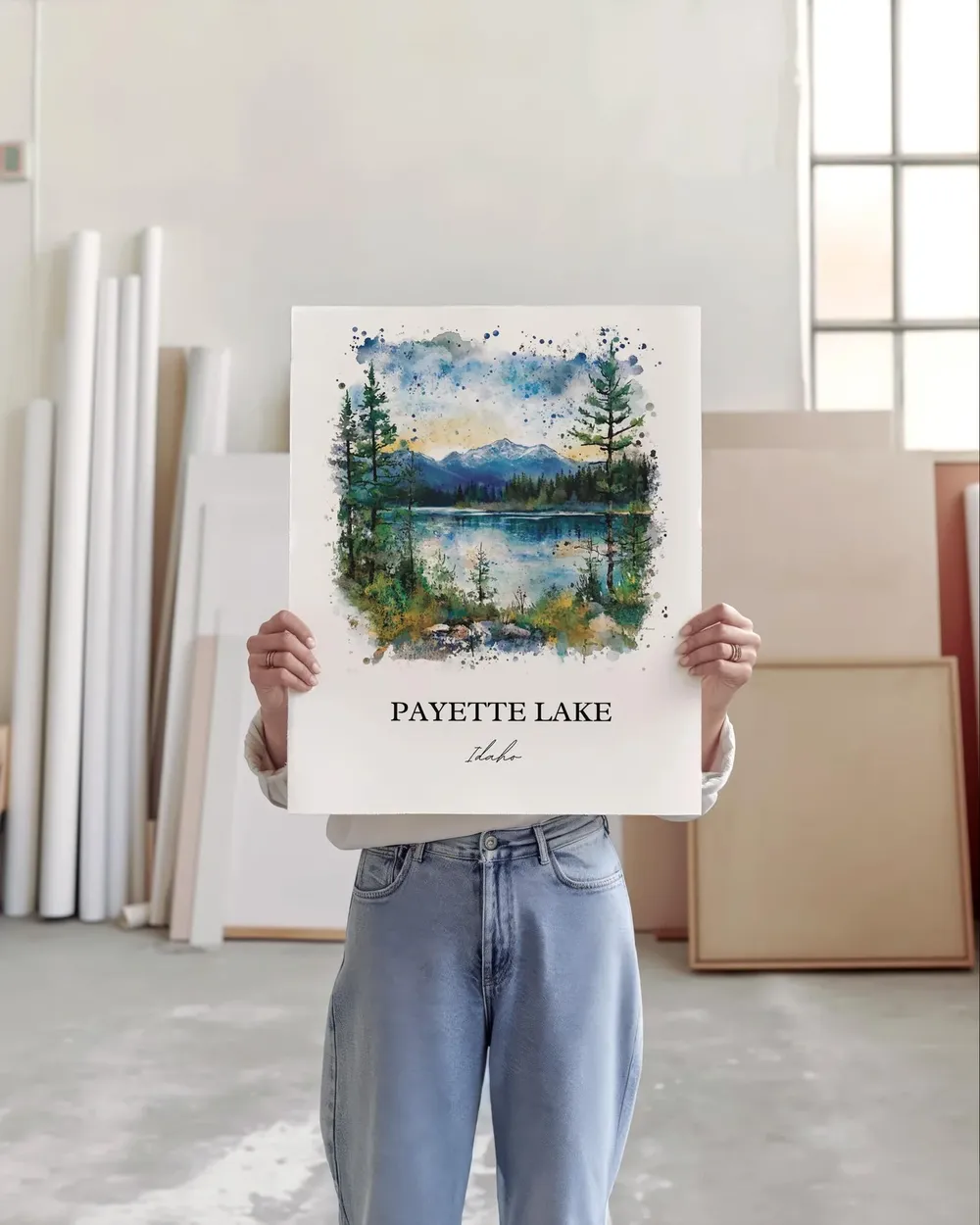 Payette Lake Idaho Watercolor Travel Poster, McCall - Image 4