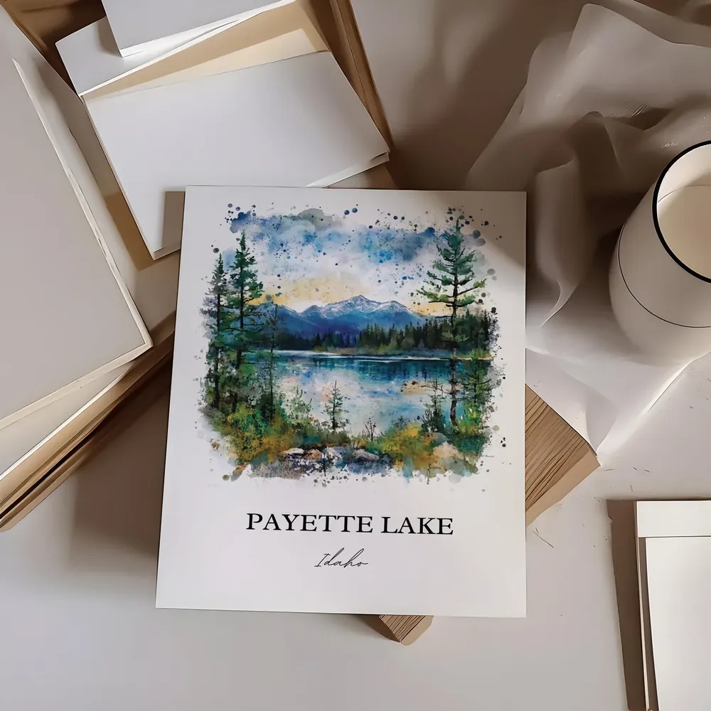 Payette Lake Idaho Watercolor Travel Poster, McCall - Image 5