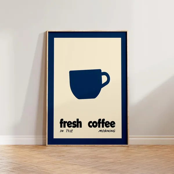 Retro Coffee Kitchen Print, Mid-Century Modern Cafe Poster