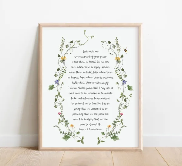 Prayer Of St Francis Assisi, Watercolor Wildflowers