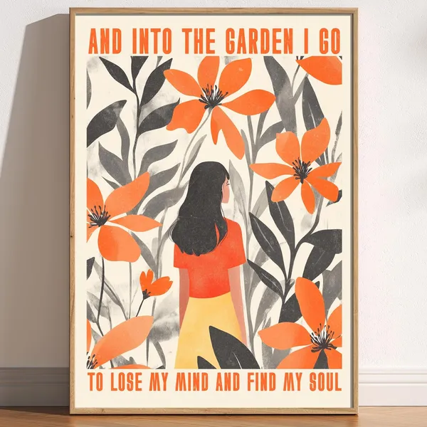 Into The Garden I Go Vintage Retro Flower Poster