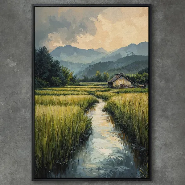 Countryside River Landscape Art Print, Nature Scenery
