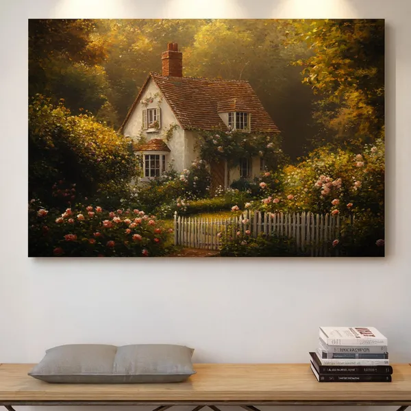 English Cottage Vintage Floral Art Print, Country Charm