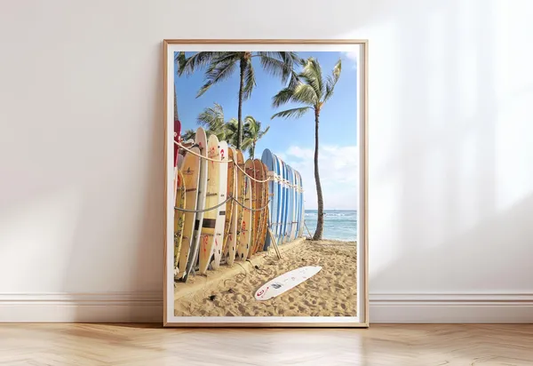 Surfboards Coastal Surf Poster, Beach Wall Art