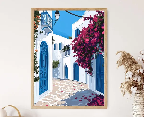 Sidi Bou Said Art Print, Tunisian Village View