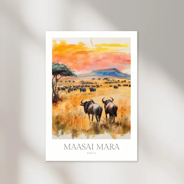 Maasai Mara Kenya Watercolor Travel Poster