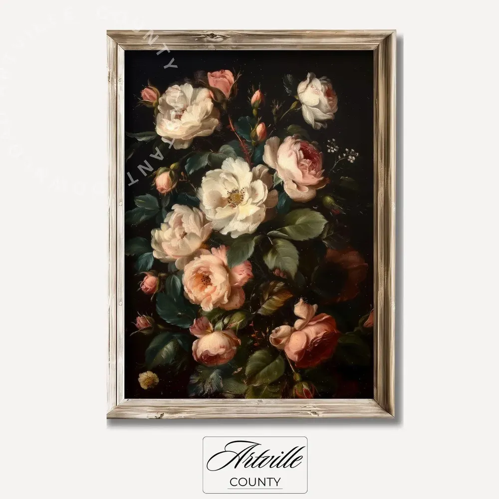 Moody Peonies Vintage Floral Art Print