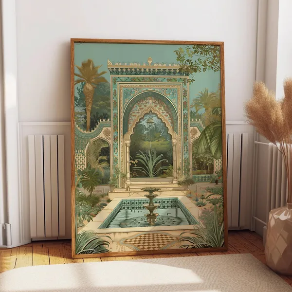 Moorish Garden and Fountain, Islamic Heritage Art Print