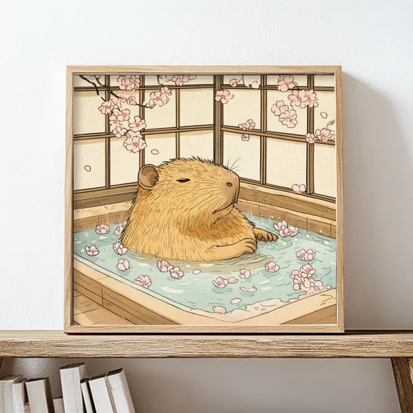 Capybara Japanese Onsen Relaxation Poster