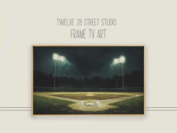 Baseball Stadium At Night Art Print, Sports Scene