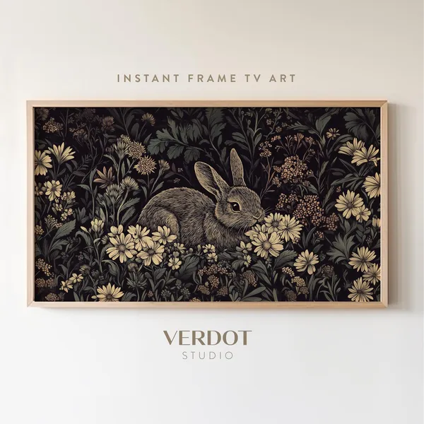 Vintage Easter Bunny Flowers Art Print, Spring Decor