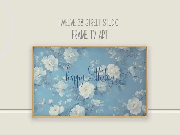 Happy Birthday Blue Chinoiserie Pattern Art Print