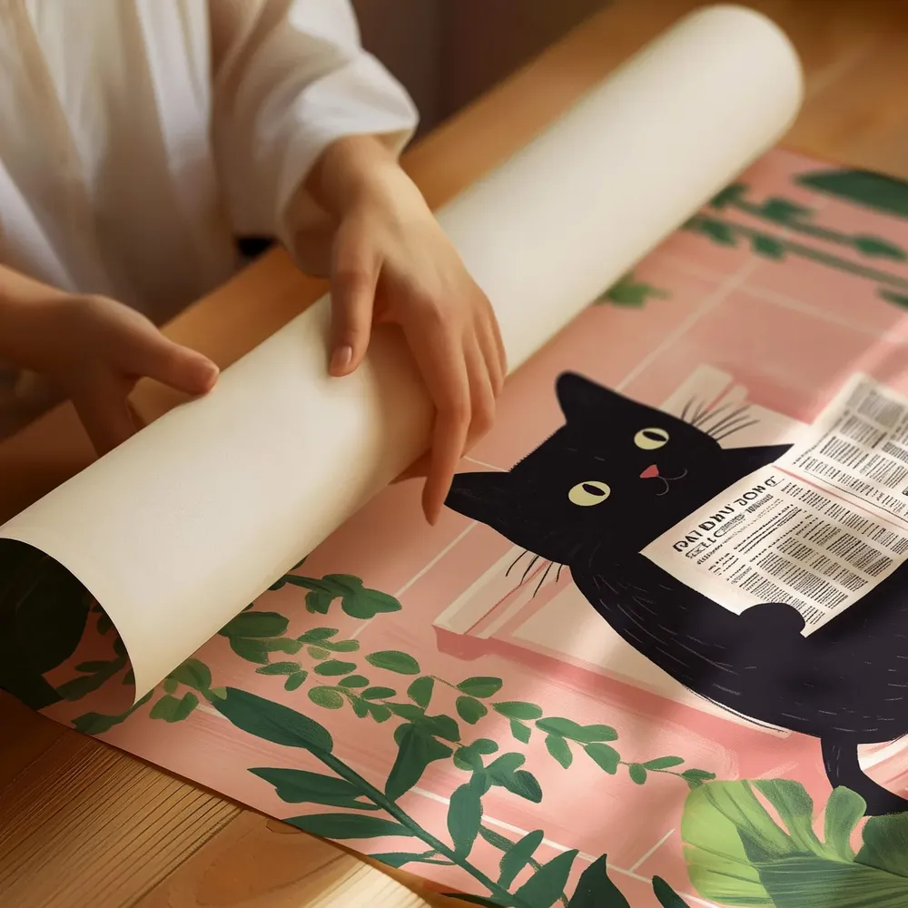 Black Cat Reading Newspaper Funny Pink Bathroom Morning Art Poster - Image 6