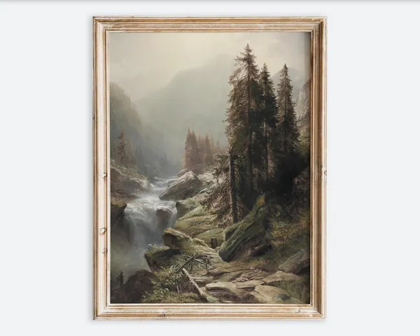 Rustic Vintage Autumn Mountain Waterfall Art Print