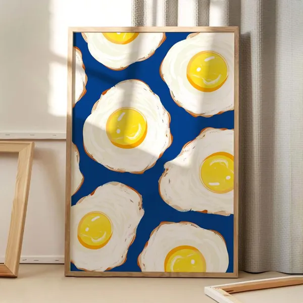 Blue Fried Egg Retro Kitchen Art Print