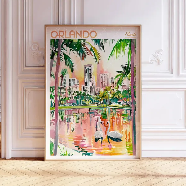 Orlando Watercolor Travel Poster, Florida City