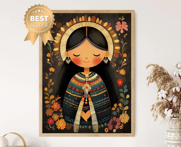 Ecuadorian Doll Art Print, Traditional Otavalo Dress