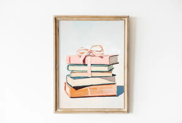 Book Lover Print, Pink Bow Pastel Apartment Aesthetic
