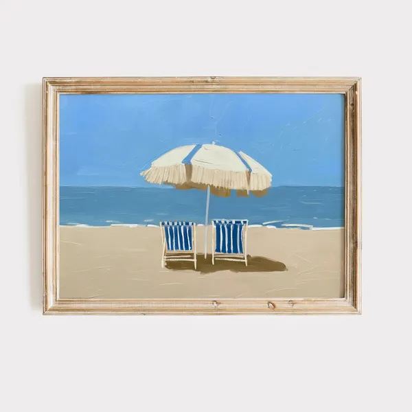 Parasol Beach Painting Coastal Art Print