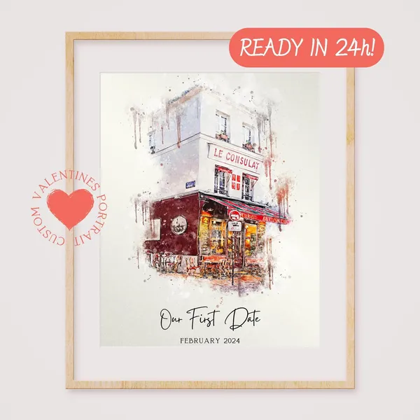 Our First Date Venue Custom Watercolor Portrait