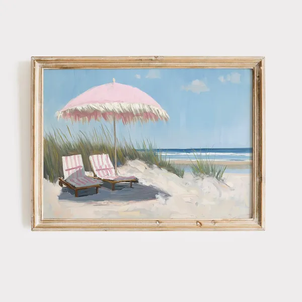 Pink Beach Painting Coastal Art Print, East Coast