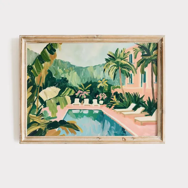 Retro Poolside Painting Florida Vintage Travel Poster