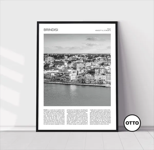 Brindisi Harbor Travel Poster, Puglia Italy Art Print