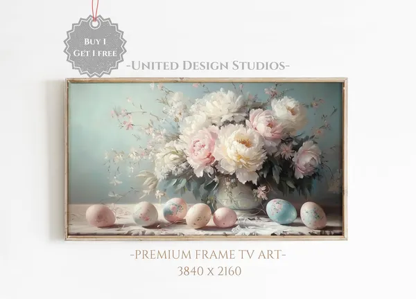 Farmhouse Easter Eggs Floral Frame TV Art Print