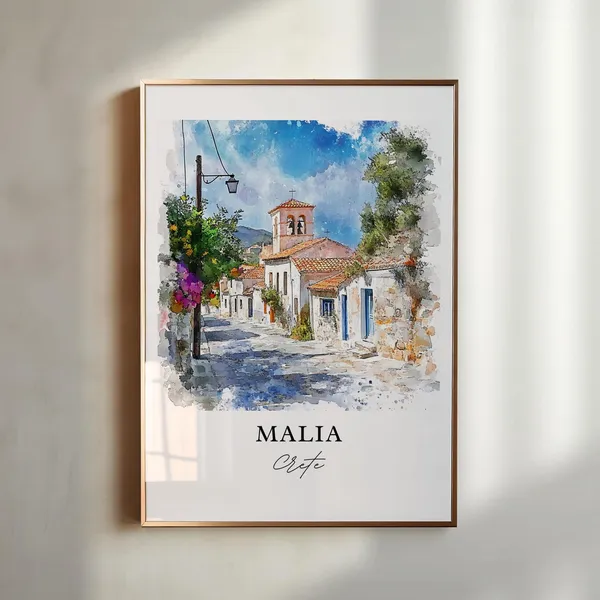 Malia Crete Watercolor Travel Poster, Greece