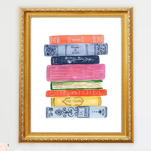 Stack Of Books Art Print, Library Wall Decor